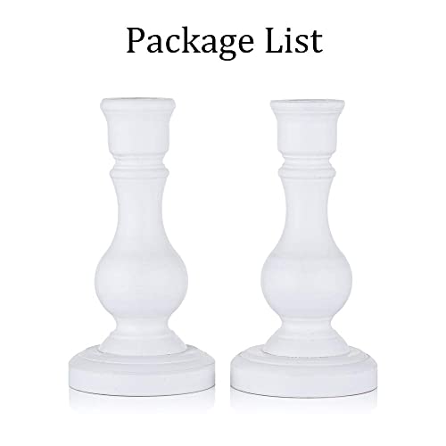 Sziqiqi Wood Candle Holders For Candlesticks - Set Of 2 White Wooden Taper Candle Holder For Home Dinner Table Fireplace Mantel Entryway Decoration Wedding Centerpiece 6.7Inch #TOP5