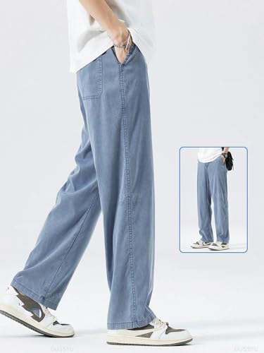 Summer Men's Jeans Loose Straight Pants Elastic Waist Korea Casual Trouser4