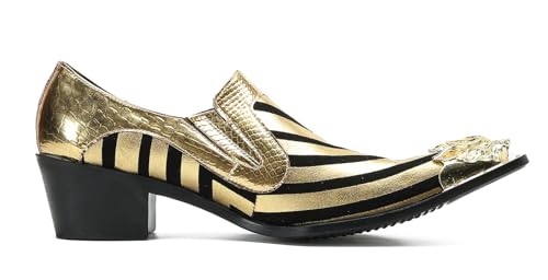 Santimon Men's Slip On Shoes Penny Loafers - Genuine Leather Dress Casual Western Moccasins with Metal-Tip for Wedding, Party & Disco2