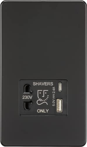 Knightsbridge Screwless Shaver socket with dual USB A+C (5V DC 2.4A shared) - matt black