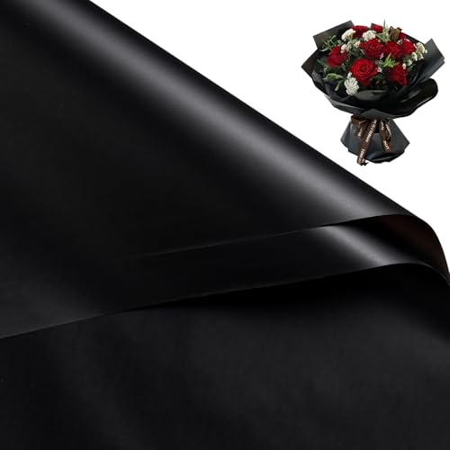 WRAPAHOLIC 20 Sheets Flower Wrapping Paper - 22.4 x 22.4 inch Pure Black Water-Resistant Floral Bouquet Wrapping Paper Florist Supplies Packaging for Wedding Birthday Gift DIY