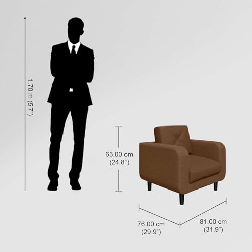 Image of Interio by Godrej Sofa Zompy Advance 1 Seater Fabric Sofa for Living Room, 3-Years Warranty, Solid Wood, Dark Brown