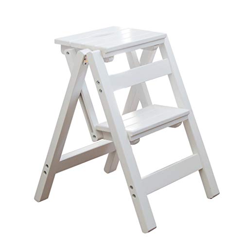 ZHZ-DT Silla de la Escala 2/3 Pasos Taburete Plegable Escalera de Madera for Adultos Multifuncional niños Seguridad Antideslizante, Blanca (Size : 2-Step)