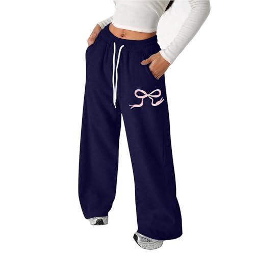 Girl's Bowknot Baggy Sweatpants Cute Straight Leg Athletic Pants with Pockets Clothes for Teen Girls 4-13 Years