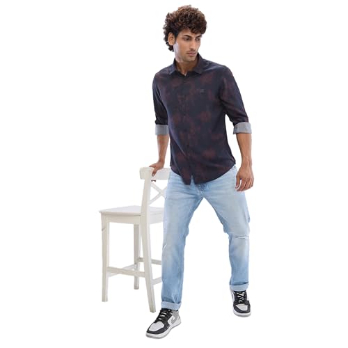 Image of Spykar Full Sleeve Slim Fit Printed Red Shirts for Men (Size: 3XL)-MSHPS2BD055-Plum Red