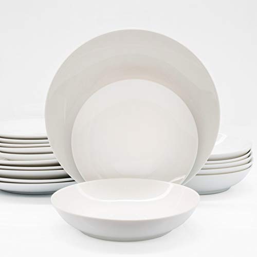 Euro Ceramica Bianco Service For 6 Dinnerware High Gloss Fine Porcelain White Essential, 8" X 4" Soup/Pasta Bowl Set 20Oz Capacity For Soup Pasta Rice Cereal #TOP3