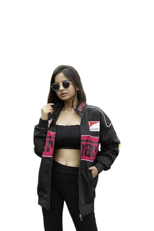 Gigavibe Racing Icon Women's F1 Vintage Printed Jacket, Black, Polyester, Relaxed Fit, Motorsport Streetwear-picture-42