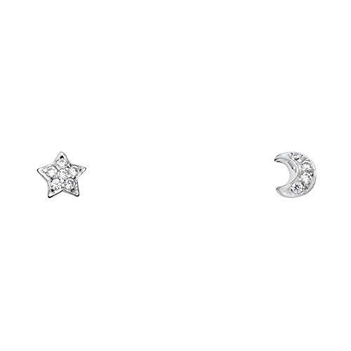 14k Yellow OR White Gold Star & Moon Stud Earrings with Screw Back2