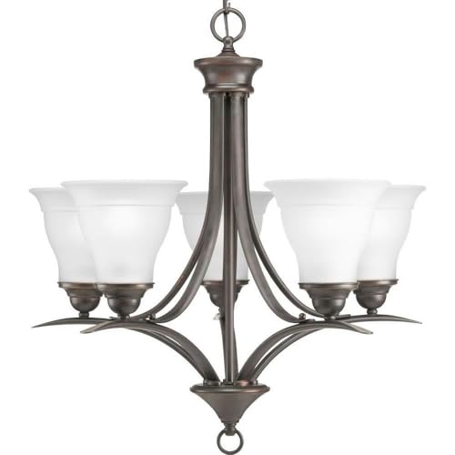Image of Progress Lighting 5-Light Etched Glass Traditional Chandelier Light, Trinity Collection, Indoor, P4328-20, Antique Bronze