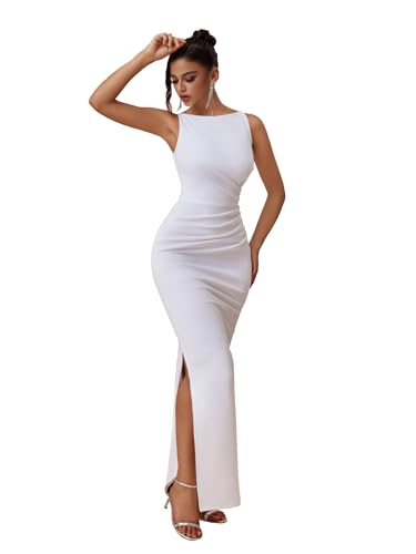 Wedding Guest Dresses for Women Formal Evening Party Year-Round Sleeveless Slim Split Evening Gowns Long Prom Dress