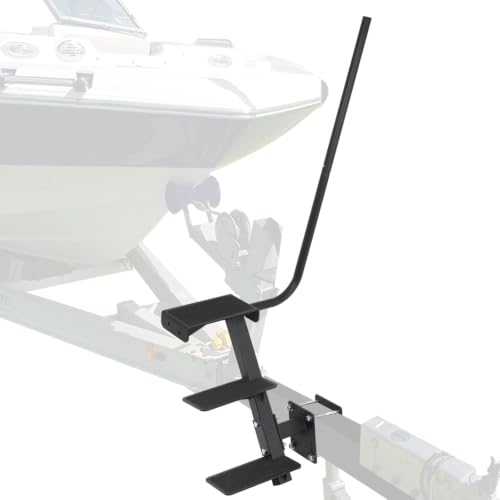 Image of Boat Trailer Step, 3 Steps Ladder for Trailer Tongue with Handrail | Heavy Duty Steel, Widended Steps, Anti-Slip, Triangle Supports, Left or Right Adjustable Handrail, 450lbs Capacity