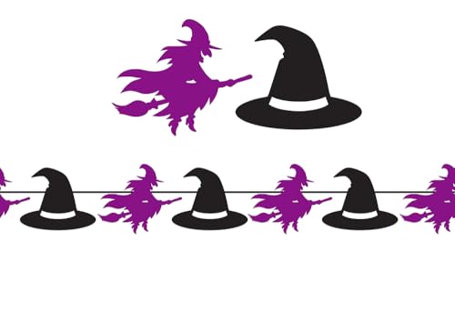 FIESTAS GUIRCA | Guirnalda Brujas (300 cm) - Decoración de Halloween y Fiestas Temáticas - Ideal para Celebraciones y Eventos - Accesorio de Decoración - Morado y Negro