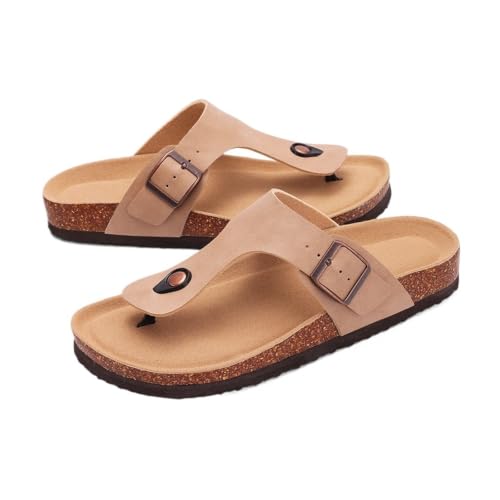MOQIDFSYNS Zapatillas De Corcho for Hombre, Chanclas Planas De Suela Suave Con Soporte for Arco, Sandalias Informales Acogedoras for Dormitorio