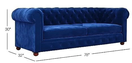 Image of Solid Wood Velvet Fabric L Shape Sofa Sofa for Living Room Button Tufted Sofa Chair for Home & Office (Left Aligned L-Shaped (3 Seater Blue)