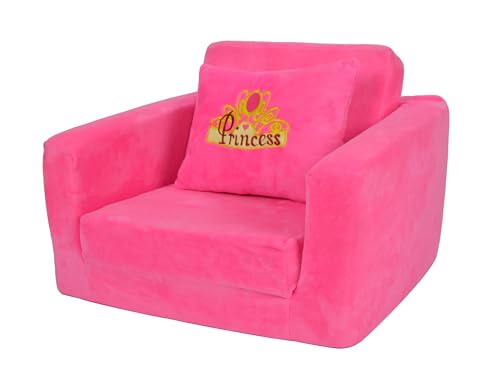 Mondial Toys Poltroncina Letto per Bambini Soffice Poltrona Rilassante Morbida in Peluche con Cuscino Rosa