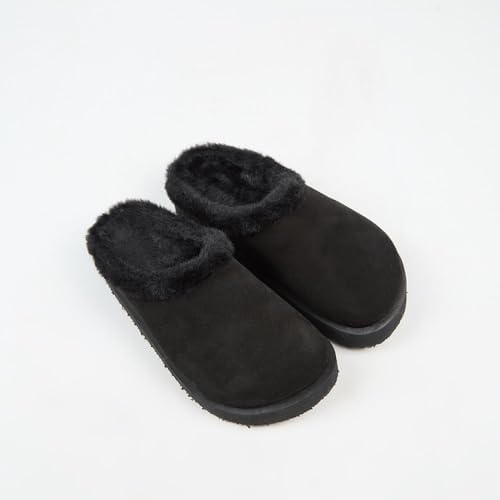 Resim Manijero (Jana Kürklü) Kadın Hakiki Deri Düz Platform Siyah Terlik 