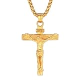 FaithHeart Crucifix - Collar con colgante de cruz, chapado en oro de 18 quilates/acero inoxidable Jesús collar con cadena gratuita, parte trasera grabable, joyería personalizada