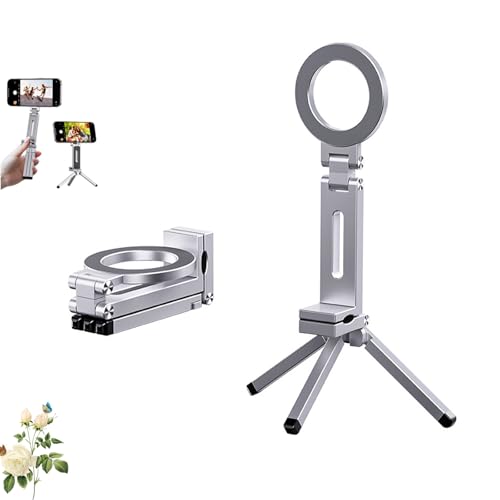 Nixive Magnetic Phone Holder Tripod, Magnetic Folding Stand, 360° Adjustable for Multiple Phones (Silver)