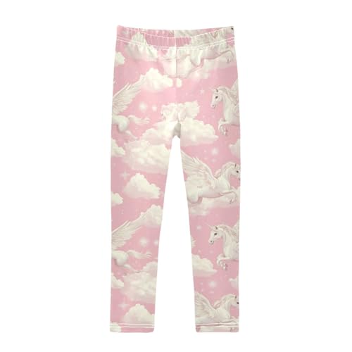 Winged Unicorns Girls' Leggings Toddler Doodles Clouds Kids Yoga Pants Dance Active Tights 4T