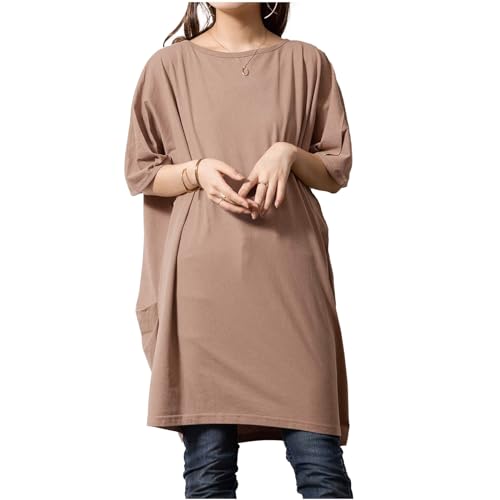 [クロスマーベリー] tシャツ レディース 5分袖 ゆったり 半袖 無地 ロング 大きいサイズ 柔らかい 綿100 チュニック 可愛い お洒落 体型カバー 30代 40代 50代 シンプル 涼しい 薄手 部屋着 JX108-CO-LL3Lの商品画像（Amazon）