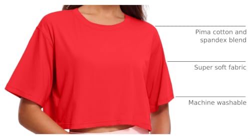 Image of CRZ YOGA Pima Cotton High Neck Crop T-Shirt | Workout, Naturally Soft, Loose Fit, Short Sleeve Tops for Women