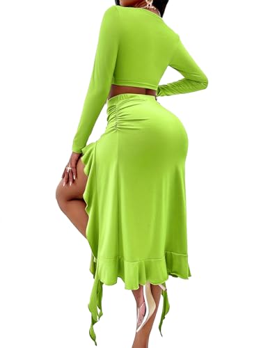 Image of BARASA Women Summer 2 Piece Skirt Sets Comfy Ruffle Trim Irregular Split Sexy Y2k Club Party Tops Jellyfish Skirt Suits S69