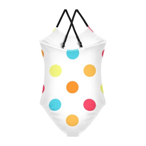 Girls One Piece Swimsuits Colorful Polka Dot Pattern Sport Halter Swimwear Beach Bathing Suit, 3T2