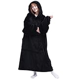 Waitu Wearable Blanket Sweatshirt for Women and Men, Super Warm and Cozy Big Blanket Hoodie, Thick Flannel Blanket with Sleeves and Giant Pocket - Black