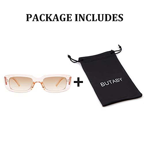 Image of BUTABY Rectangle Sunglasses for Women Retro Driving Glasses 90's Vintage Fashion Narrow Square Frame UV400 Protection