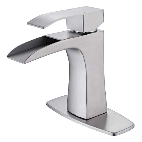 Exclusive Discount 90% Price Waterfall Spout Bathroom Faucet,Single Handle Bathroom Vanity Sink Faucet, Brushed Nickel Commercial Modern Lavatory Deck Mount