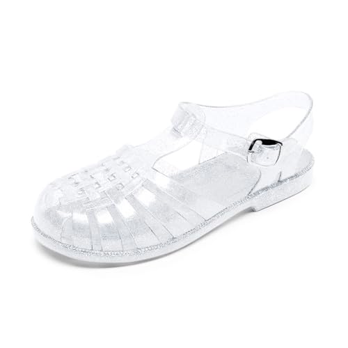 Sandalias de gelatina para Mujer, de plástico Transparente, Zapatos de Verano, Color sólido, Zapatos de plástico y Cristal, para la Playa, al Aire libre/2026
