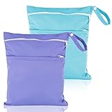 Kaisibum 2 Stück wasserdichte Stoffwindeln Nasstaschen Große Wickeltasche Wetbag Wiederverwendbare Wet Dry Cloth Windeltasche mit Reißverschluss für Baby Reisen Unterwegs(hellblau und lila)
