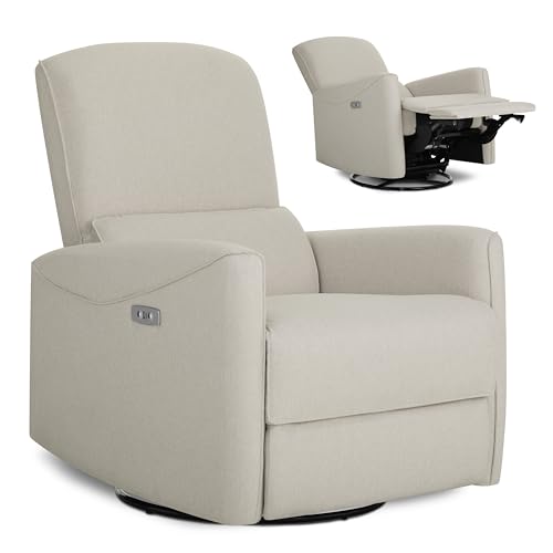 Image of Evolur Belmont Nursery Glider Chair with Massager in Light Sand, Power Recliner with 275° Swivel, Lumbar Support Modern Rocking Chair for Baby Room, Nursery & Living Room
