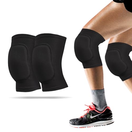 WiseJoy 2 PCS Rodilleras Deportivas Unisex, rodilleras gruesas de voleibol suaves Rodilleras Elásticas Antideslizantes para Danza, fútbol, ​​Voleibol, Baloncesto, Yoga (Negro)