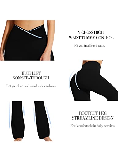 Vicur Women's Flare Yoga Pants V Crossover High Waisted Yoga Pants Non See Through Bootleg Yoga Leggings Black-M #TOP3