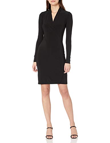 Norma Kamali Women's Long Sleeve Modern Side Drape Dress to Knee Solid, Black, XS