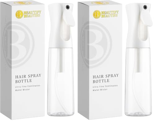 Image of BeautifyBeauties Spray Bottle For Hair - Continuous Mister Spray Bottle for Hairstyling, Cleaning, Plants, Pets, Barbers, Salons, Essential Oil Scents (10.1 Ounce) (Pack of 2)