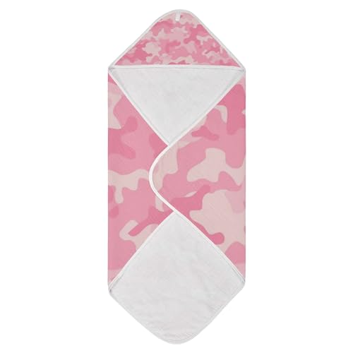 Image of Moudou Pink Camouflage Baby Hooded Towel, Ultra Soft Absorbent Cotton Baby Bath Towel for Newborn Toddler Boys Girls, 30 x 30 Inch