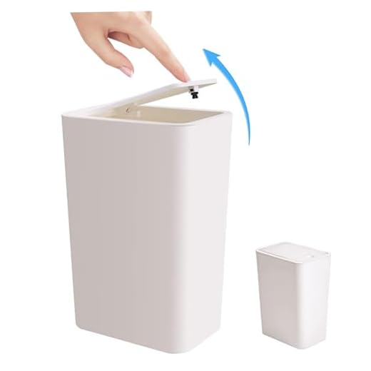 Cubo de Basura con Tapa, Cubo de Basura de 2.4 Galones, Cubo de Basura Pequeño y Delgado, Papelera para el Hogar, Cubo de Basura Bajo el Mostrador de la Cocina para el Salón, Casa, Oficina - Blanco