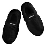 Monsterzeug Damen Winter Hausschuhe, Schwarz, 38 EU, Flauschige Mikrowellen Pantoffeln, Beheizbare Körnerkissen Wärmeschuhe, Flache Fusswärmer