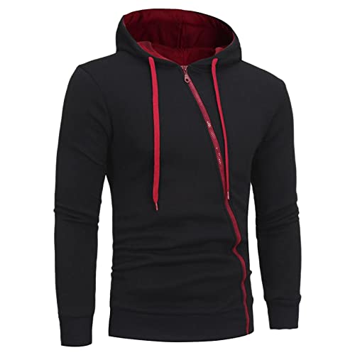 JEShifangjiusu Mens Lightweight Hooded Sweatshirt Inclined Zipper Sports Cardigan Coat Long Sleeve Hoodie Pullover Sweater