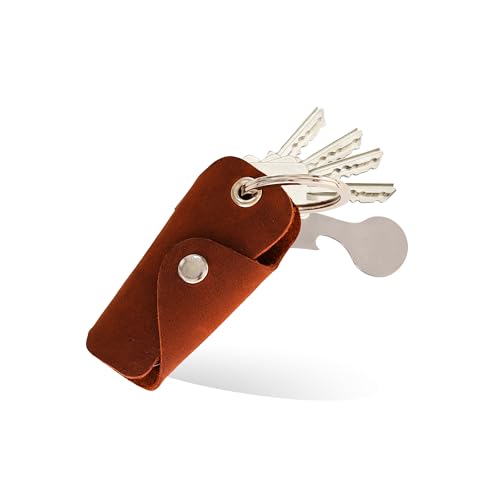 Bodesa Valore Premium Qualität Schlüsseltasche aus Echtem Leder | Schlüsseletui mit Einkaufswagenlöser | Key Organizer für 1-5 Schlüssel | Schlüsselanhänger mit Flaschenöffner (dunkelvintage)