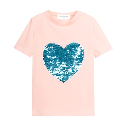 Mud Kingdom Little Girls T-Shirts Short Sleeves Cute Sequins Love Heart Pink Size 5