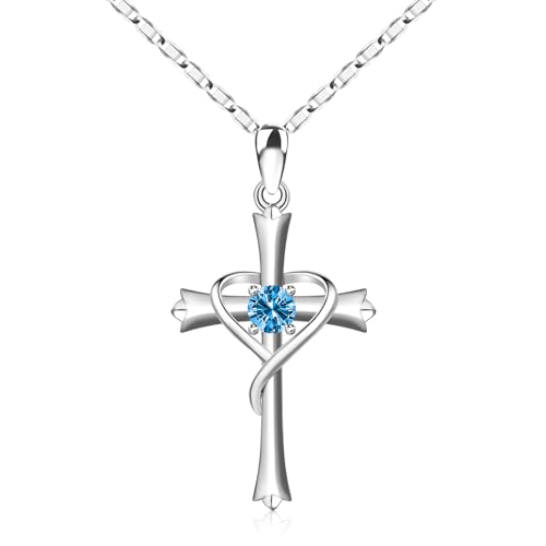 Pendentif croix femme argent topaze bleue zirconium 45cm