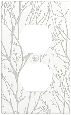 White Tree Ornamental Outlet Cowl Single Duplex Receptacle Covers 1 Gang Electrical Wall Plate for Bed room Kitchen Lighting Equipment, 4.50 x 2.76 Inch