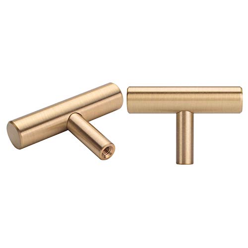 10 Piezas, Sólidas Latón Pomos para Armario, Perillas de Cajon de la Cómoda, Tiradores Cajones para Muebles, Cocina, Puertas, Oro (forma de T)