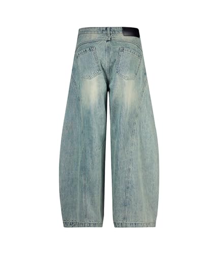 Unisex Vintage Baggy Barrel Jeans, Washed Wide Leg Denim Pants with Distressed Ripped Details2