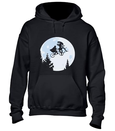 Crown Designs Alien Moon Silhouette Sci Fi Movie Film Inspired Premium Quality Unisex Hoodies for Men, Women and Teens - Black/M