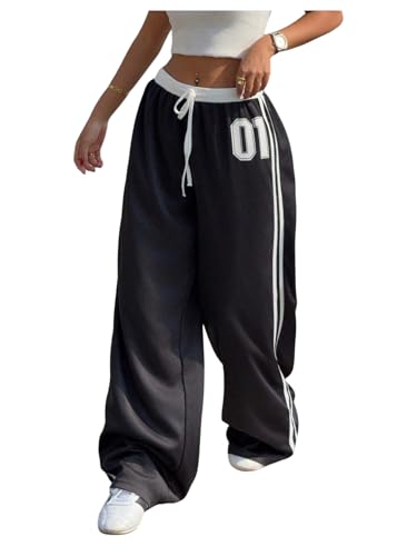 SOLY HUX Women's Plus Size Wide Leg Baggy Y2k Sweatpants Drawstring Waist Casual Pants Jersey Streetwear