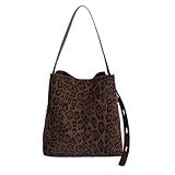Women Faux Suede Bucket Bag Autumn Winter Handbag Large Capacity Daily(Leopard)